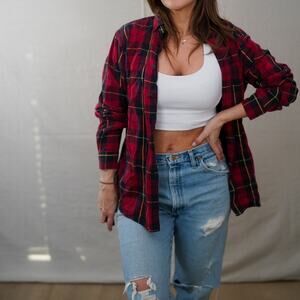 L.L.Bean Cotton Flannel Shirt Red Black Plaid Button Down – M